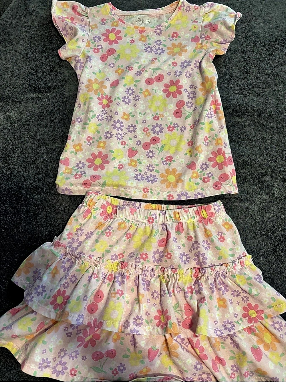 365 Kids Girls Floral Shirt and Skort Matching Set with Cherries and Strawberrie
